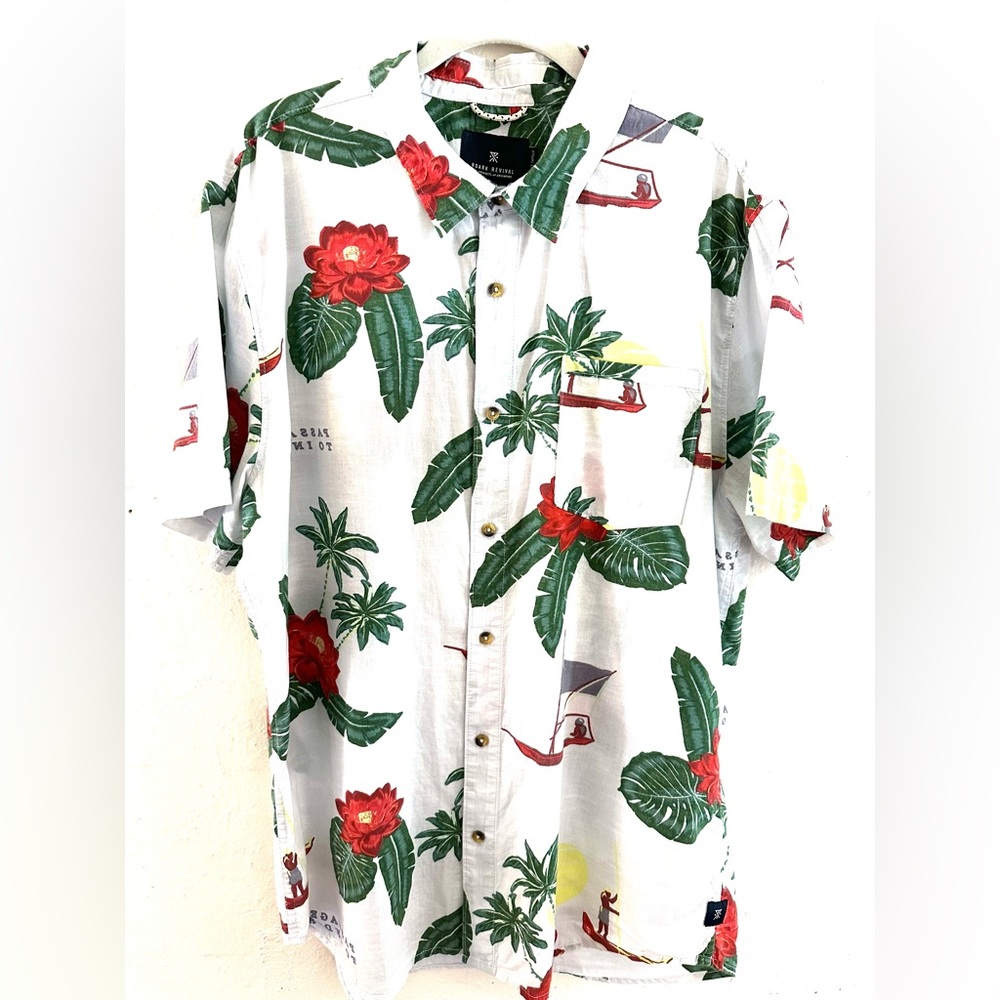 Roark White and Red Casual Button Down Shirt Tropical Print